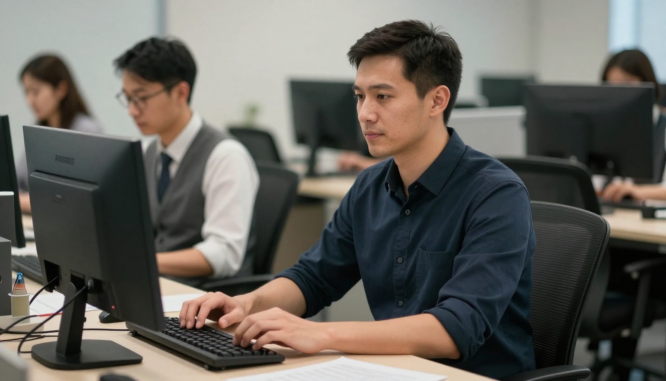 Data Entry Keyers professional at work with AI overlay