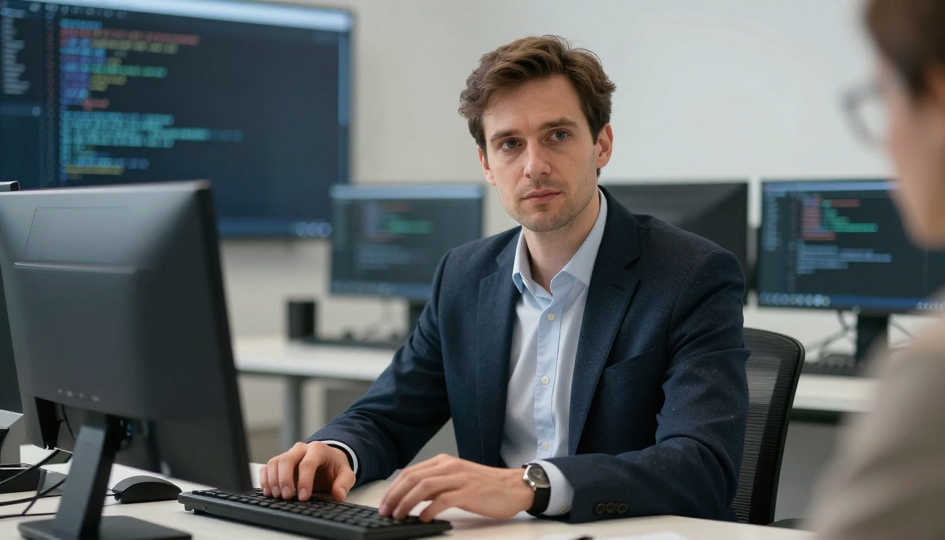 Database Architects professional at work with AI overlay