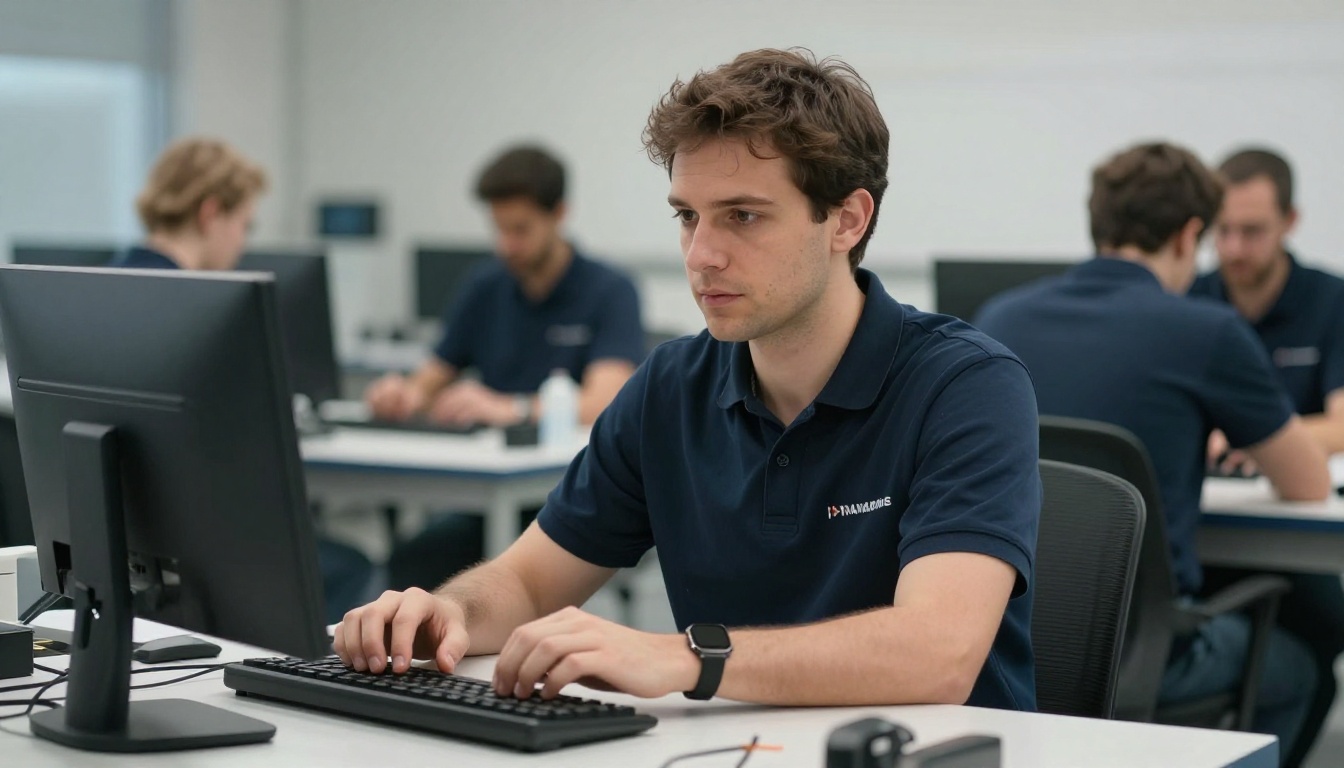 Electro-Mechanical and Mechatronics Technologists and Technicians professional at work with AI overlay