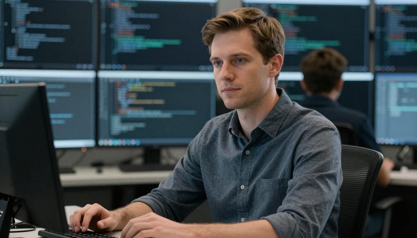 Mathematicians professional at work with AI overlay