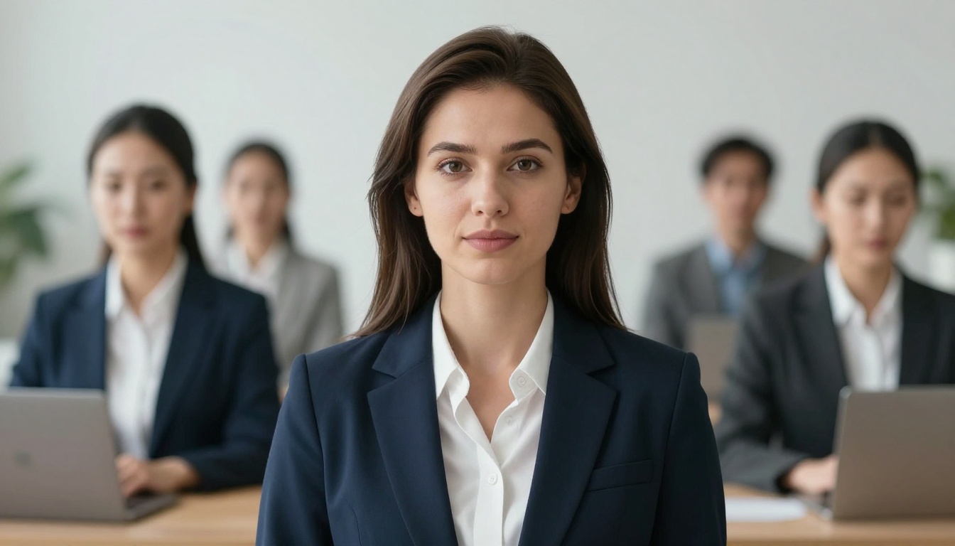 Models professional at work with AI overlay