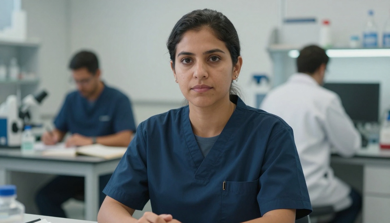 Nuclear Technicians professional at work with AI overlay