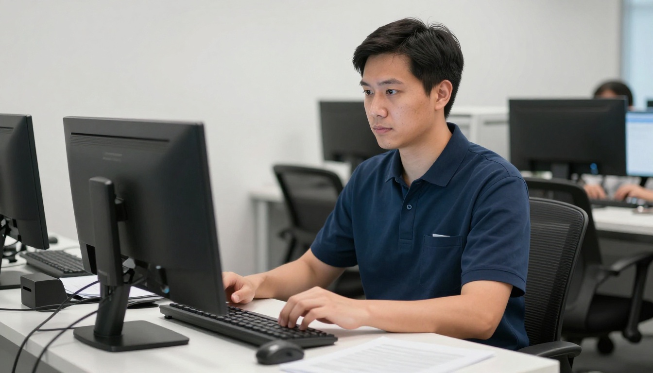 Office Machine Operators, Except Computer professional at work with AI overlay