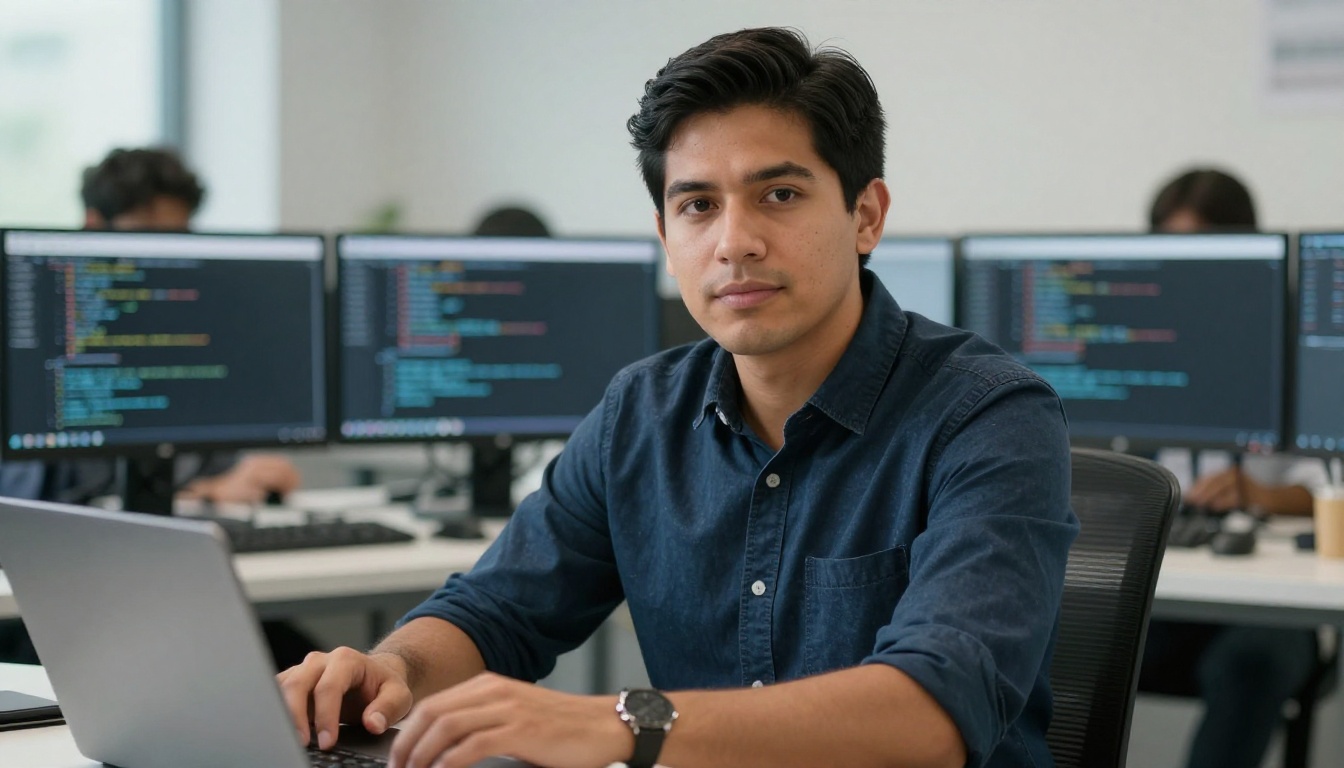 Statisticians professional at work with AI overlay